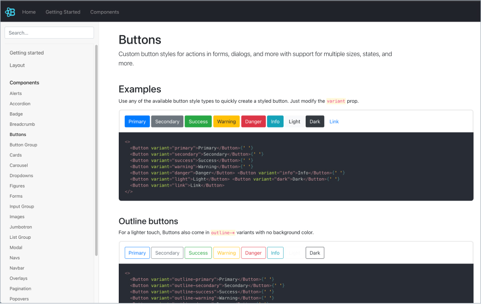 Bootstrap button documentation page