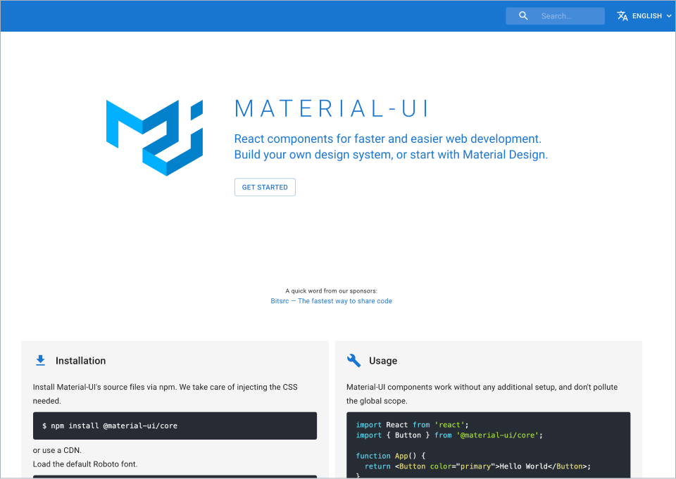 Material ui home page